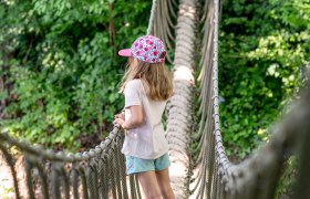 Child on suspension bridge